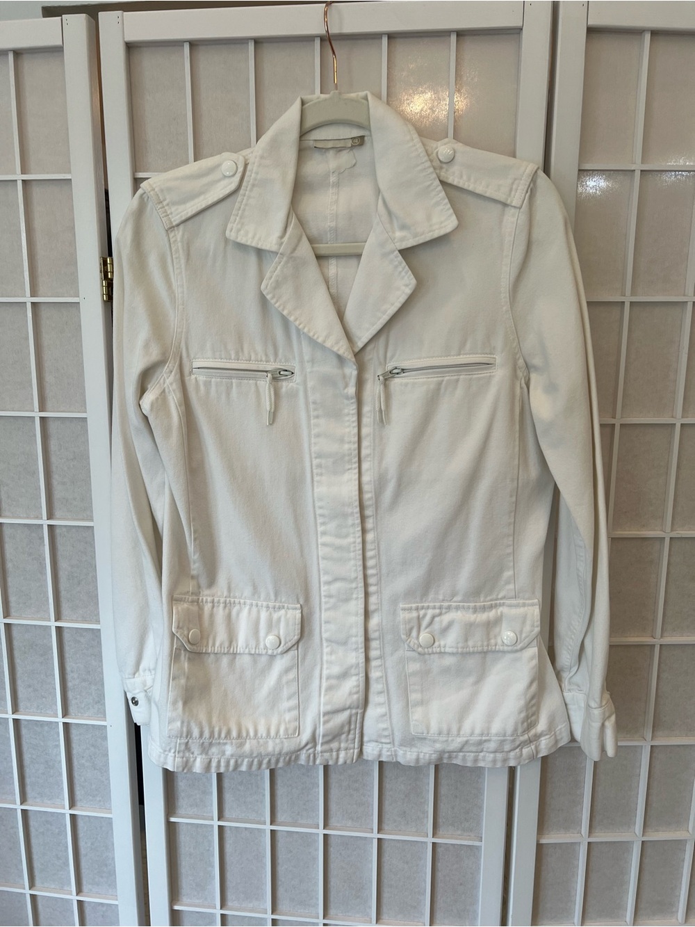 Women's White Utility Jacket - Classic Casual Coat